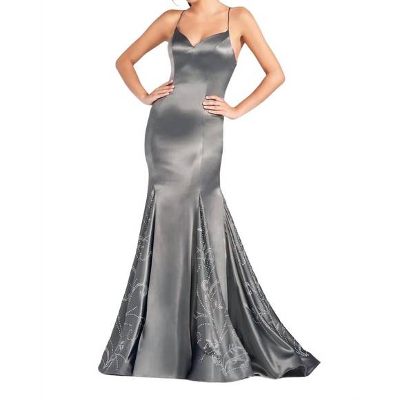 NEW COLETTE BY MON CHERI godet skirt strappy back dress in charcoal - Picture 1 of 3